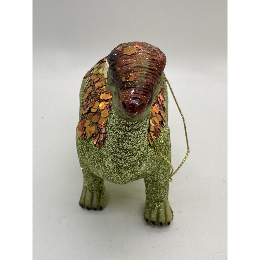 Robert Stanley Blown‎ Glass Brontosaurus Dinosaur Ornament Green Orange Glitter - Picture 4 of 7